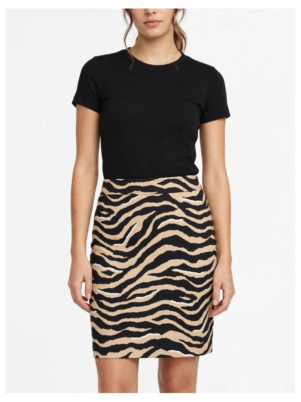 Talbots Zebra Animal Print Pencil Skirt 12 Fully Lined 97% Cotton Tan Black